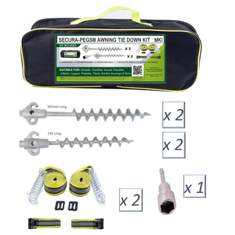 Screw in Tent Pegs for Camping, Caravans & More Tie-down Kits