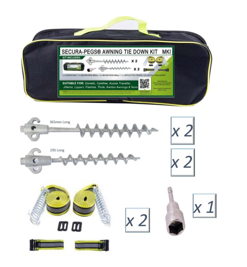 Screw in Tent Pegs for Camping, Caravans & More Tie-down Kits
