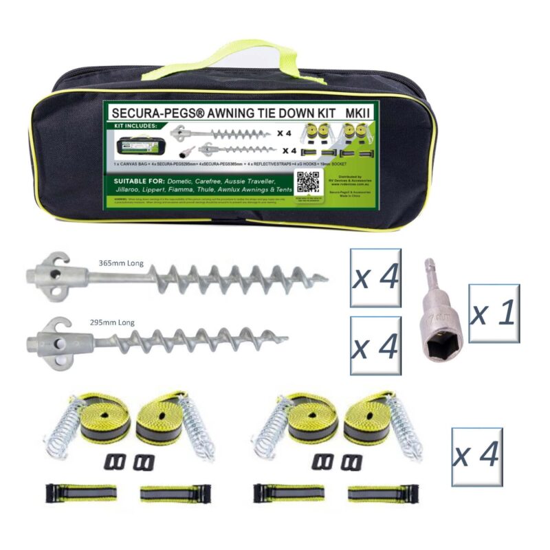 Screw in Tent Pegs for Camping, Caravans & More Tie-down Kits